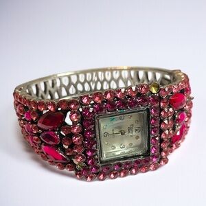 🍭5 for $20🍭 Figaro Hot Pink Crystal Watch Cuff Bracelet CC